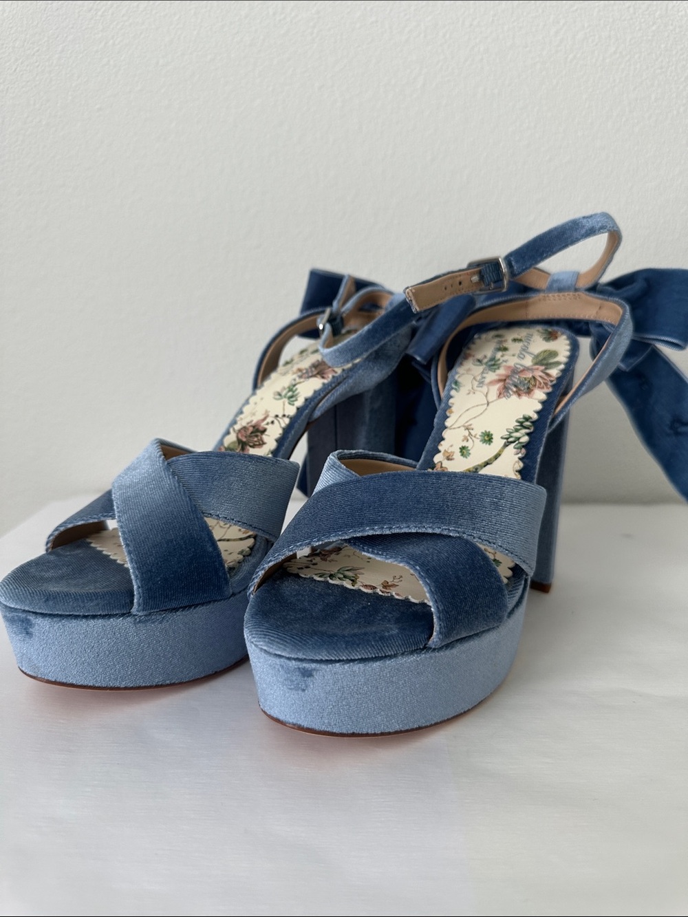 Antonio Melani x Nicola Bathie Lila Velvet Bow Detail Platform Dress Sandals - Picture 3 of 5